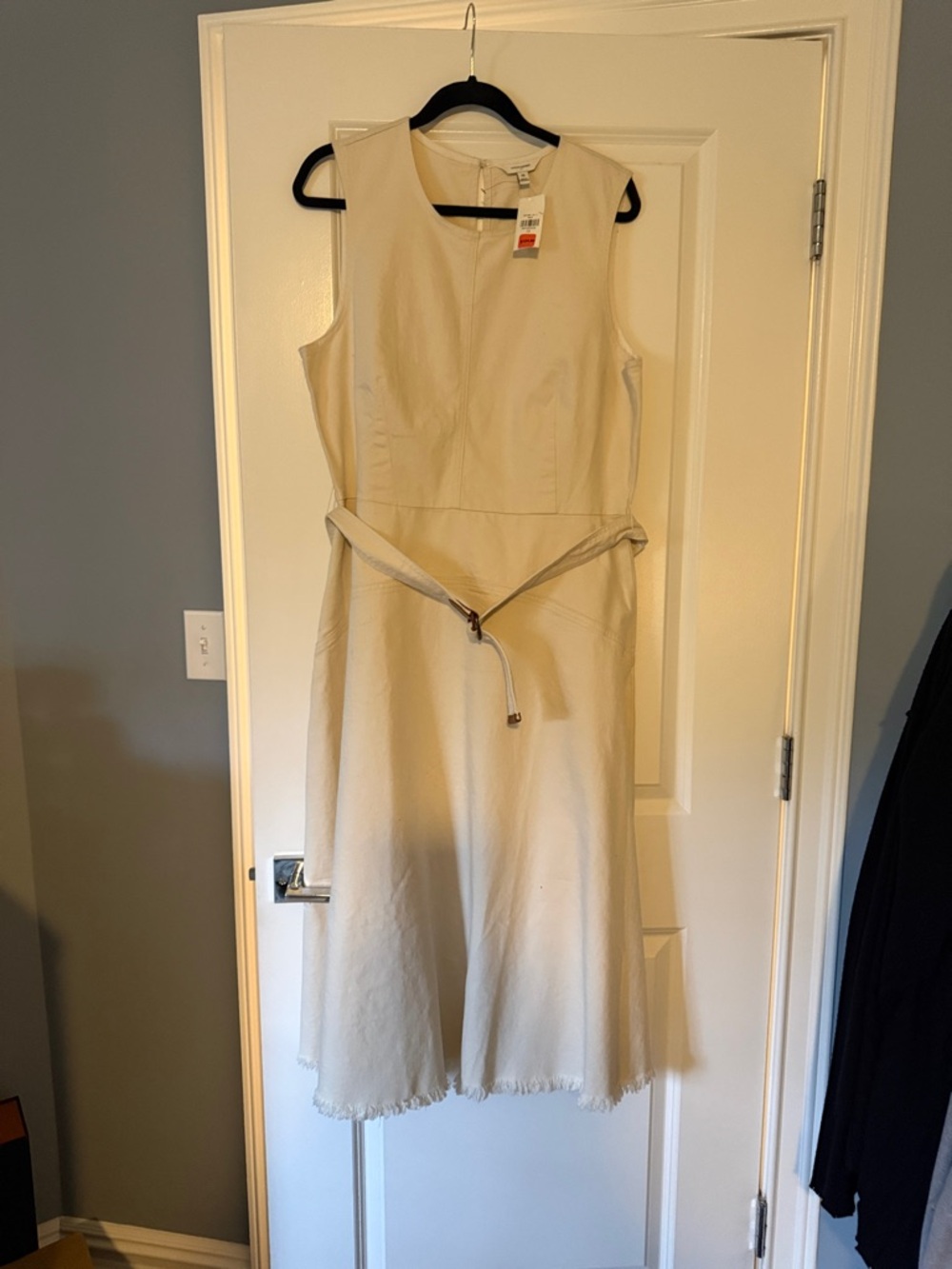 Banana Republic Sleeveless Cream Midi Dress with Waist Tie